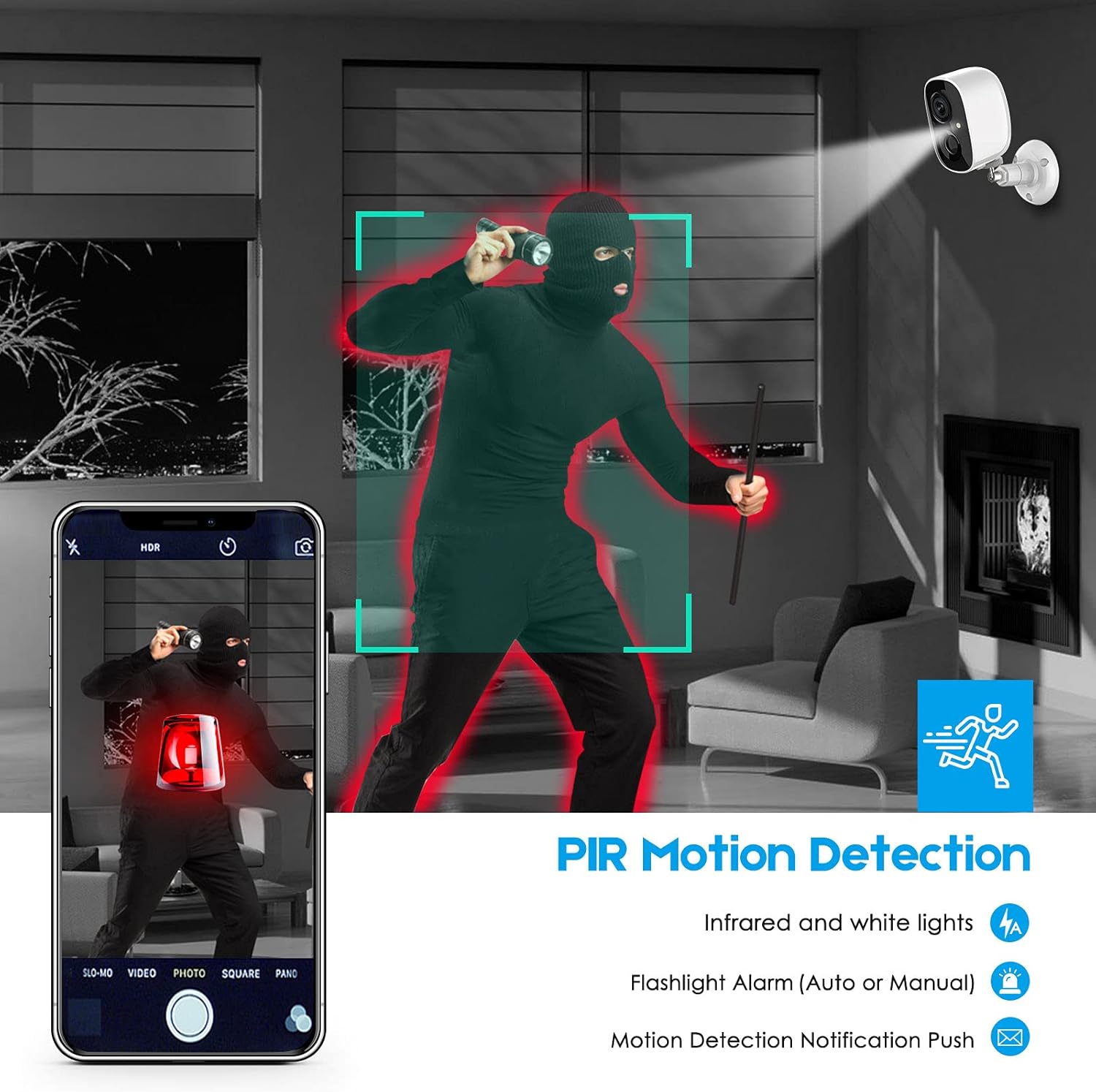 HAWKRAY Wireless Outdoor Security Camera with Spotlight, 1080P Battery Powered WiFi Surveillance Cameras for Home Security System, Night Vision