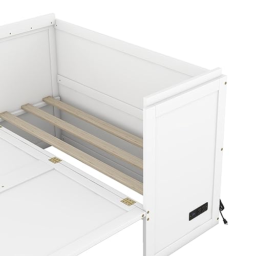 Queen Size Murphy Bed Wall Beds with Storage Shelves,Hide Away Bed Frame Easily Folds into Wood Cabinet,W/Mattress Holder,for Small Space,Guest Room