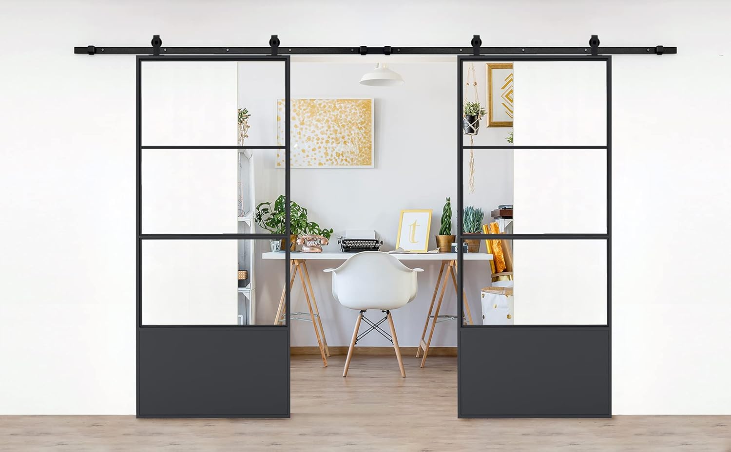 JUBEST Double Barn Door 72 x 84 in with 12FT Hardware Kit and Soft Close Mechanism