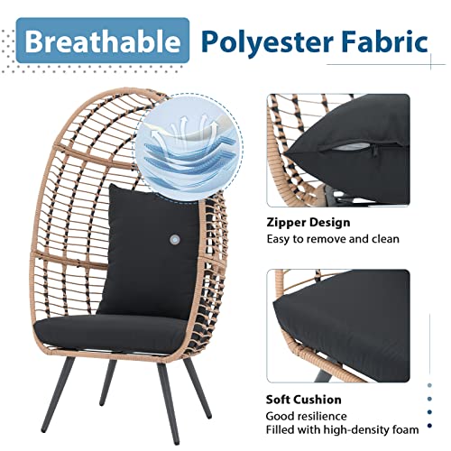 JOIVI Wicker Egg Chair, Oversized Indoor Outdoor Lounger Large Egg Basket Chair with Stand and Cushions for Patio Porch, Backyard, Living Room
