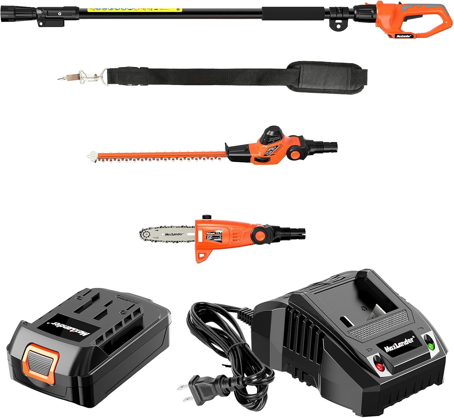 MAXLANDER 20V Electric Pole Saw Hedge Trimmer Multi-Angle Telescoping 2 in 1 Combo Kit 2.0Ah Battery and Charger Included Auto-Oiling