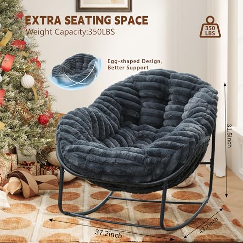 Outdoor Indoor Rocking Chair, Patio Wicker Egg Chair, Indoor & Outdoor Comfy Oversized Papasan Chair with Padded Cushion