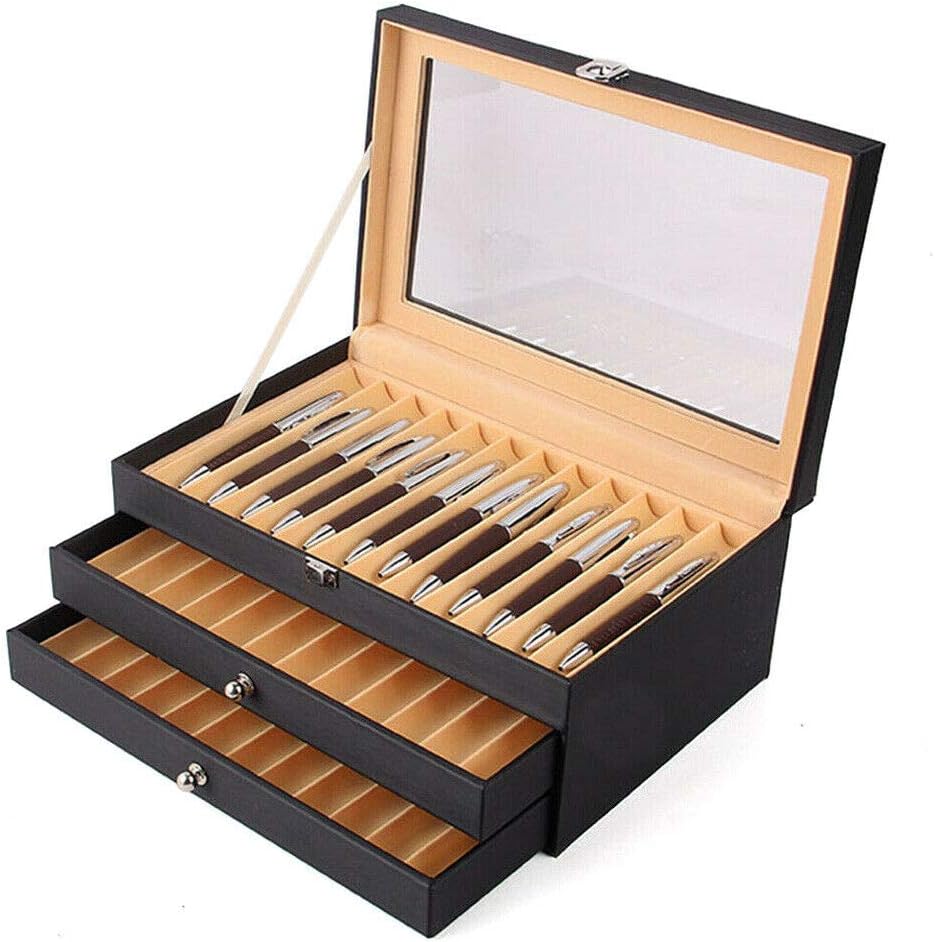 Fountain Pen Display Case Box 36 Slots Wooden Collector Case Double/Three Layer Two-color Storage Box as a Gift for Father, Boyfriend, Husband, Son