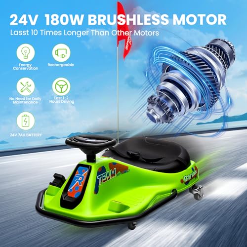 24V Electric Go Kart, 7Ah Drifting Car，Battery Powered Ride on Car Outdoor with 360 Degrees Rotating, Simplified Drift System, Variable Speed