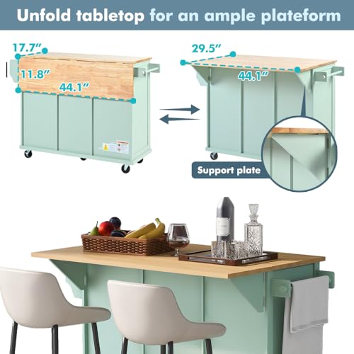 Rolling Kitchen Island on Wheels with Storage Cabinet and Drawers, Island Table for Kitchen with Towel and Spice Rack
