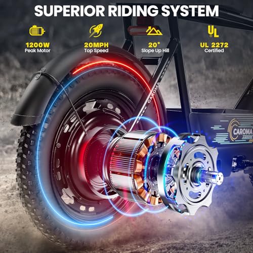 Caroma Peak 500W/800W/1200W Electric Scooter with Seat, 16 * 3" Fat Tire Ebike for All-Terrain, Max 15/25/30 Miles Ranges&20MPH