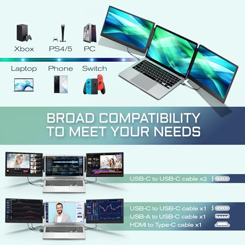 Teamgee 14.2" Portable Monitor, FHD IPS Laptop Screen Extender with 90° Foldable Stand/Dual Speakers