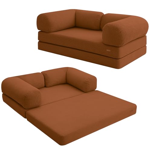 COMAX Folding Sofa Bed, Convertible Chair Bed Corduroy 3-in-1 Foldable Floor Couch with High-Density Foam, Futon Sofa Sleeper Mattress