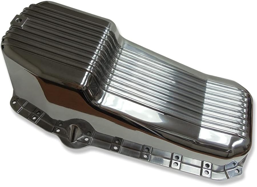 DEMOTOR PERFORMANCE Polished Aluminum Finned Oil Pan Kit Bolts Plug Fits SB Chevy 327 350 SBC 1955-79