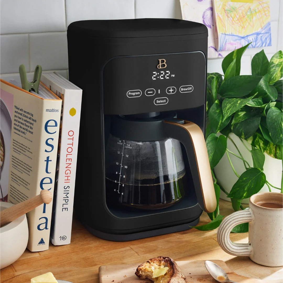 Beautiful 14-Cup Programmable Drip Coffee Maker with Touch-Activated Display, Rose by Drew Barrymore