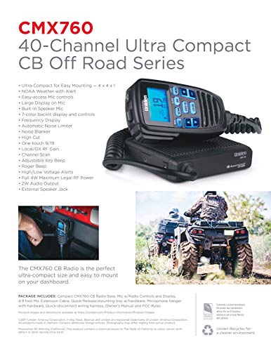 Uniden CMX760 Bearcat Off Road Series Compact Mobile CB Radio, 40-Channel Operation, Ultra-Compact for Easy Mounting