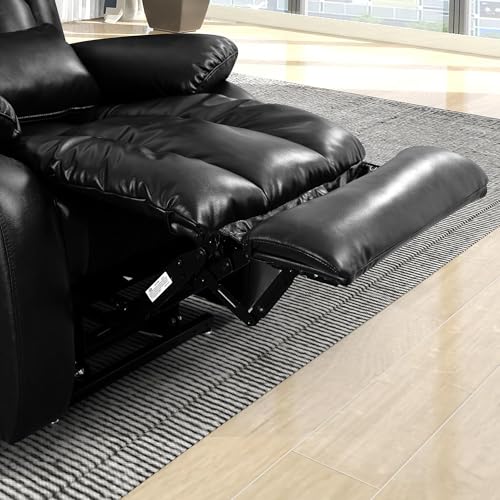 EDILLY Large Genuine Leather Power Lift Recliner Chairs for Elderly, Dual Motor with Massage and Heating,Double Lumbar Cushion and Extended Footrest