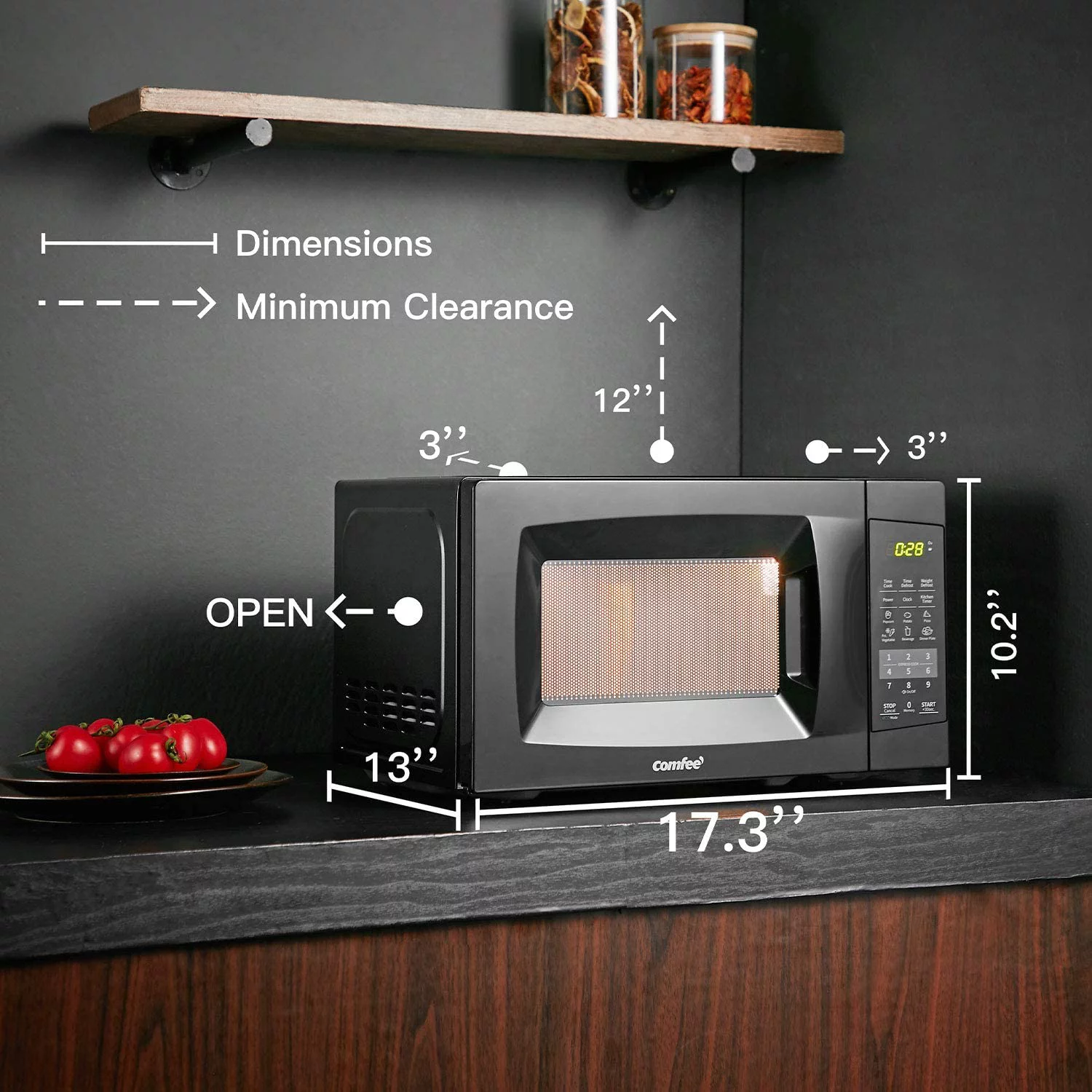 COMFEE' EM720CPL-PMB Countertop Microwave Oven with Sound On/Off, ECO Mode and Easy One-Touch Buttons, 0.7cu.ft, 700W, Black