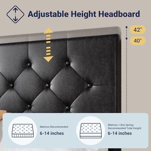 Allewie Upholstered Queen Size Platform Bed Frame with 4 Storage Drawers and Headboard, Square Stitched Button Tufted