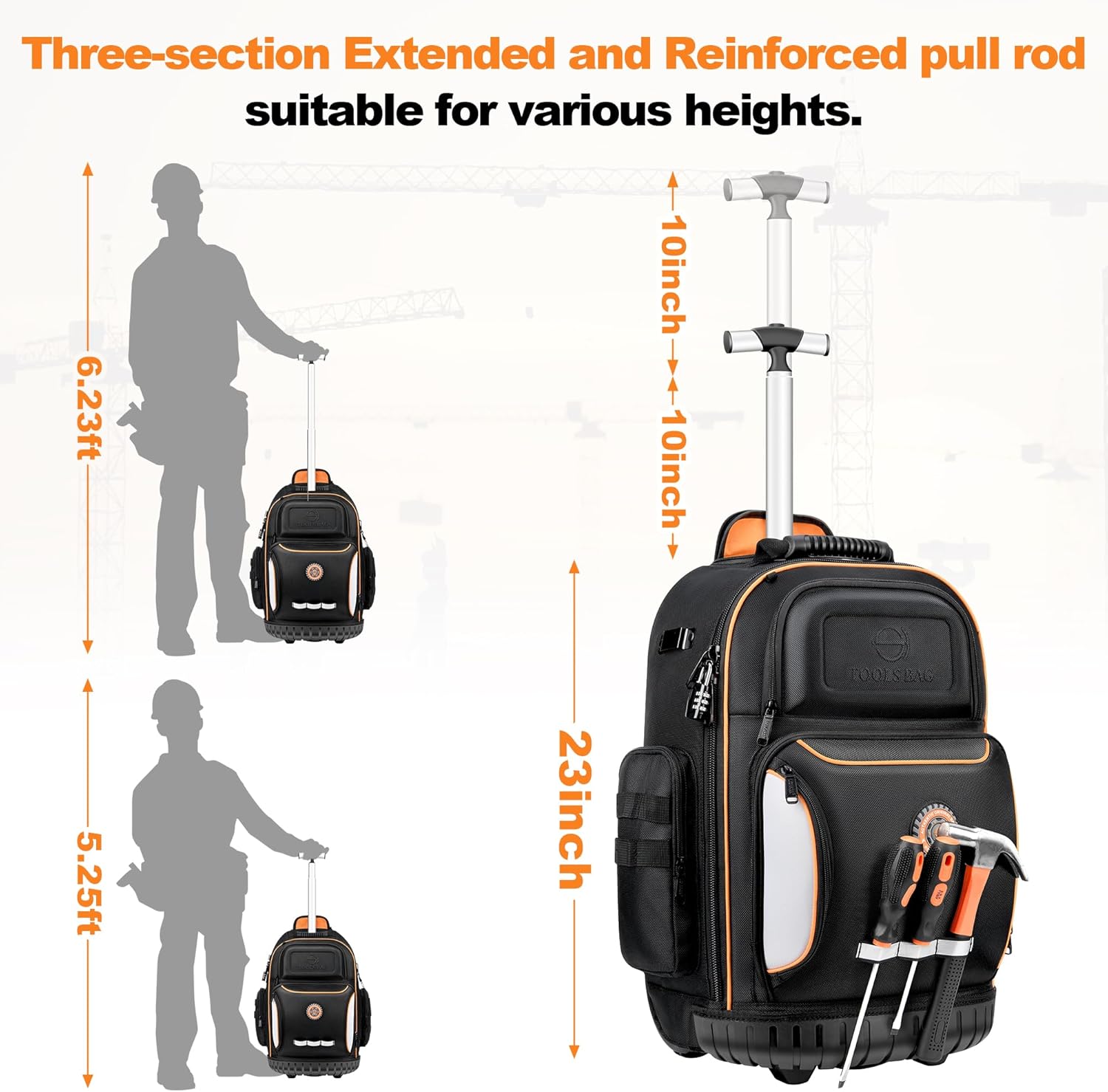 Backpack Tool Bag with Wheel, Rolling Tool Backpack for Electrician Heavy Duty Roller Tool Bag on Wheel for Construction Work