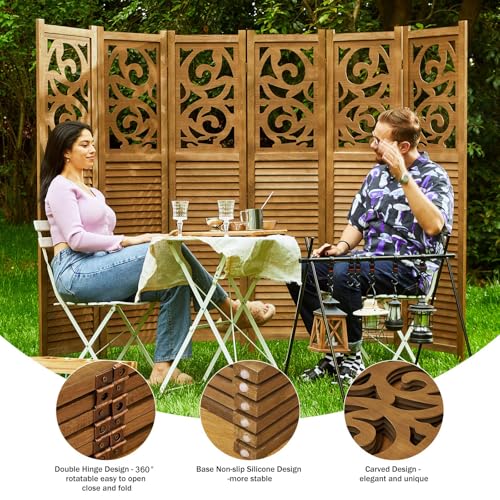 Room Divider Wood Carved Wall Divider Indoor Folding Portable Partition Screen for Home Office Garden Terrace - 6 Panel, 67 * 90inch (Dark Brown)