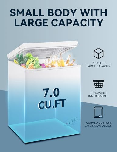 7.0 Cu Ft Chest Freezer - Energy Efficient & Quiet Mini Freezer with Adjustable Thermostat - Compact Deep Freezer for Home, Apartment, and Garage