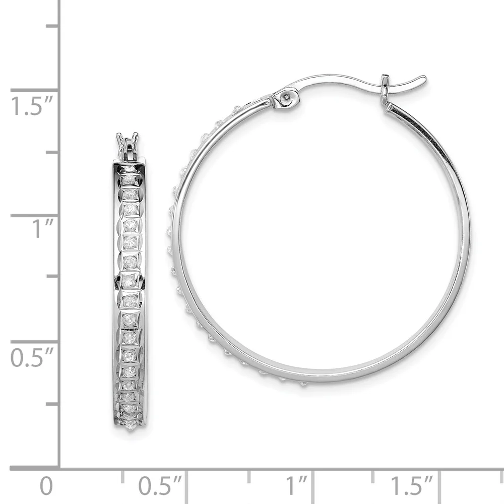 Sterling Silver Platinum-plated Diamond Mystique Round Hoop Earrings