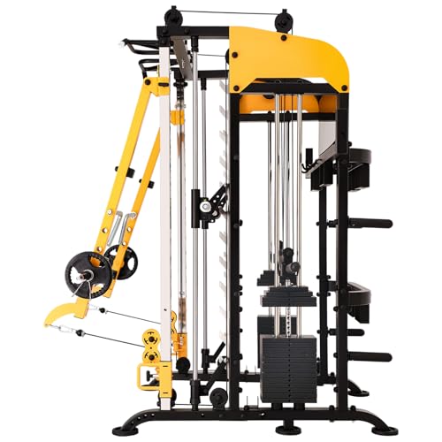 Altas Strength Smith Machine with Lever Arms Pulley Ratio 2:1 Squat Rack Pull Up Bar Upper Body Strength Training Leg Developer Light Commercial Home