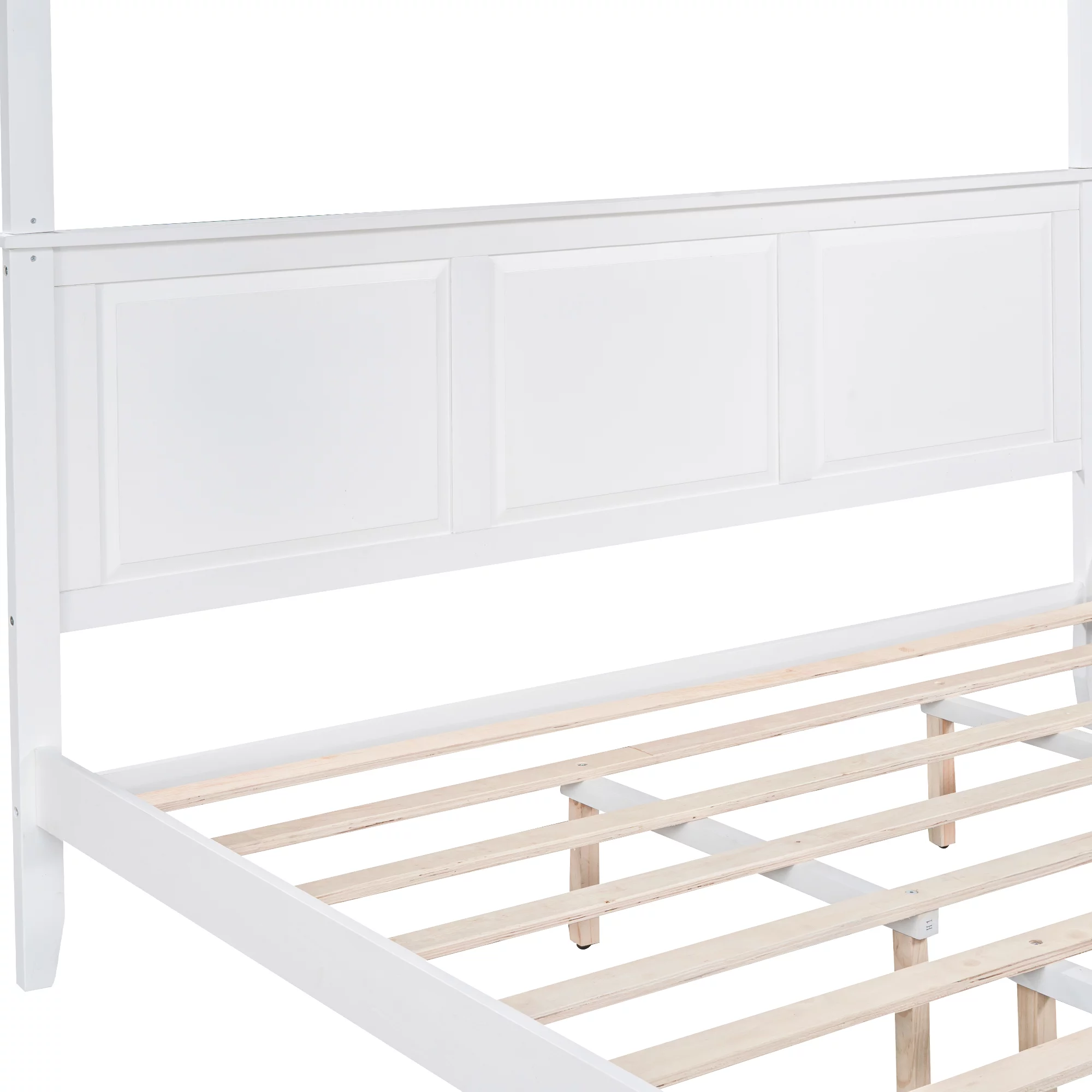 Euroco King Size Canopy Platform Bed with Four Slat Support Leg, White