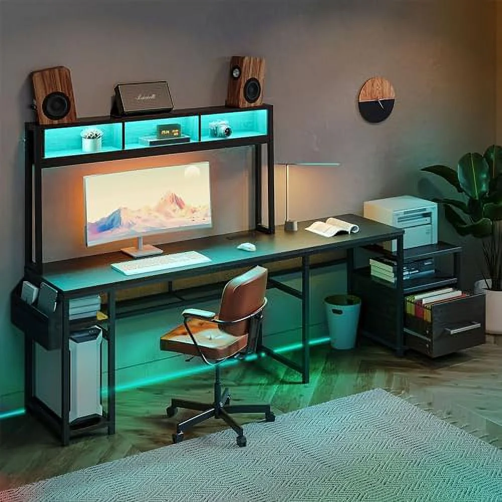 RUNFAYBIU Computer Desk with Monitor Stand and File Cabinet  104"