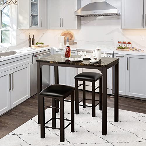 VECELO Kitchen Dining Room Table Set with 2 Chairs for Small Space, Apartment,Metal Steel Frame