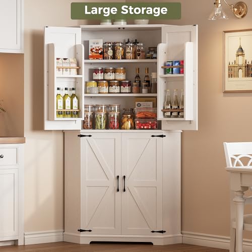 IRONCK Corner Cabinet, 72" Kitchen Pantry Cabinet, 6-Tier Farmhouse Pantry with 4 Adjustable Shelves, 240° Swivel Doors, 2 Doors Storage