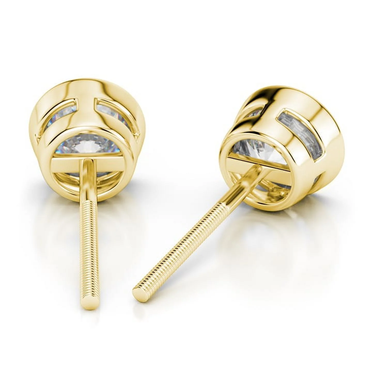 Diamondcapitals 2 Carat Solitaire Bezel Moissanite Diamond Stud Earrings In 18K Yellow Gold Plating over Silver, Female Screw Back