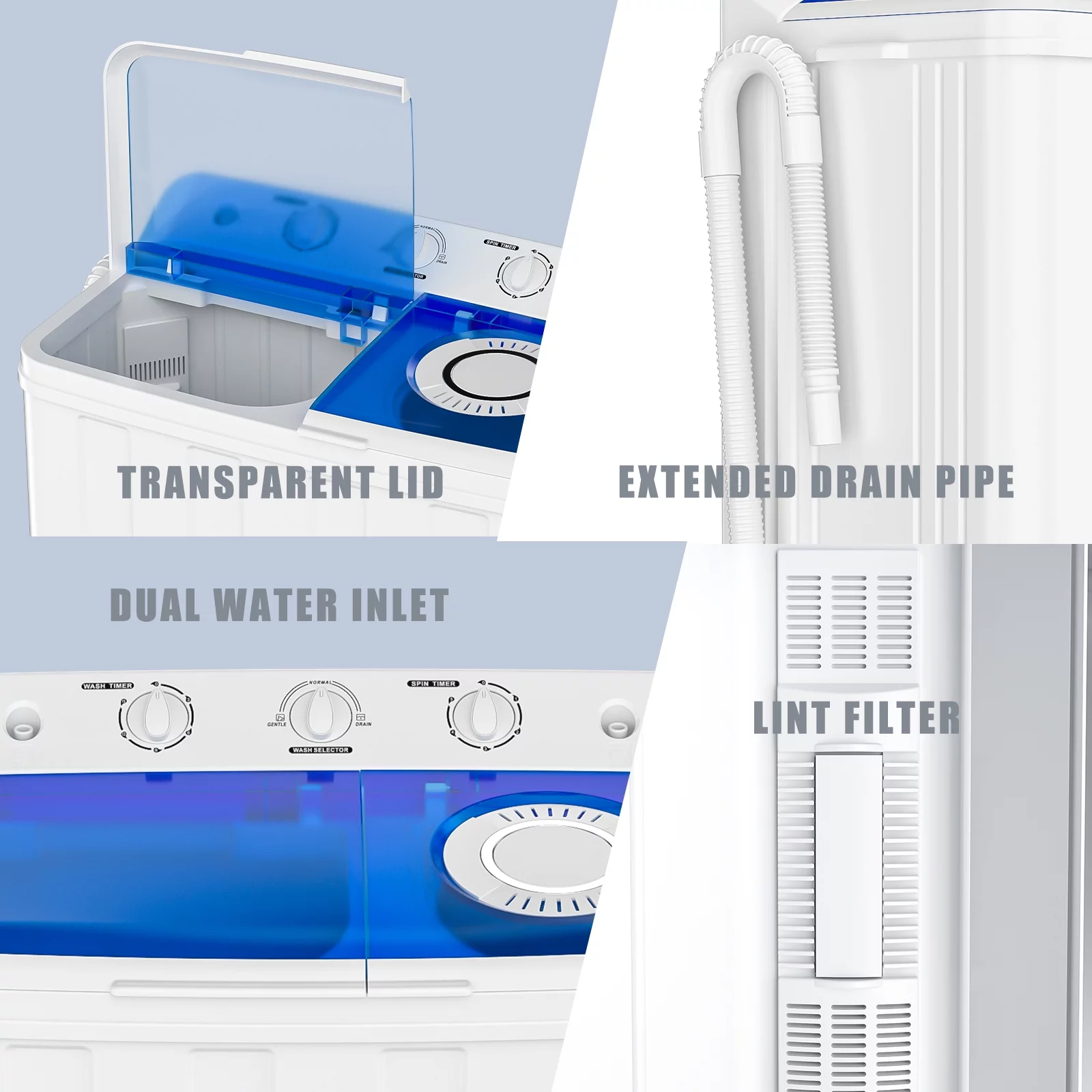 Auertech Portable Washing Machine 28lbs Mini Twin Tub Semi-Automatic Washer Spinner Combo with Drain Pump