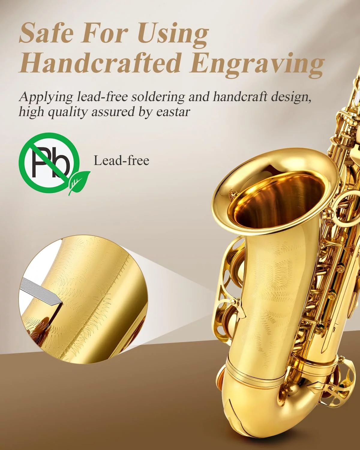 Eastar Alto Saxophone with Stand E Flat Gold Lacquer Student Beginner Sax Full Kit School Band Orchestra Instruments AS-II - Radiant Selections
