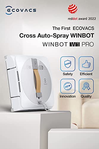 ECOVACS Winbot W1 Pro Window Cleaning Robot, Intelligent Cleaning with Dual Cross Water Spray Technology, Win SLAM 3.0 Path Planning