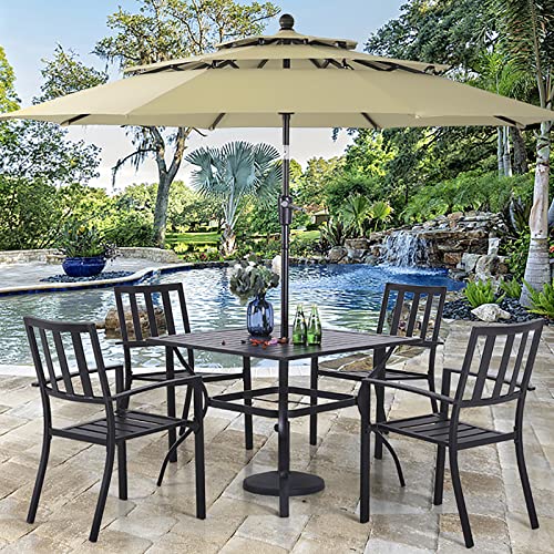 PHI VILLA Stackable Wrought Iron Patio Dining Chairs - Set of 2 Black Outdoor Chair Bistro Metal Chairs, Support 300 LBS