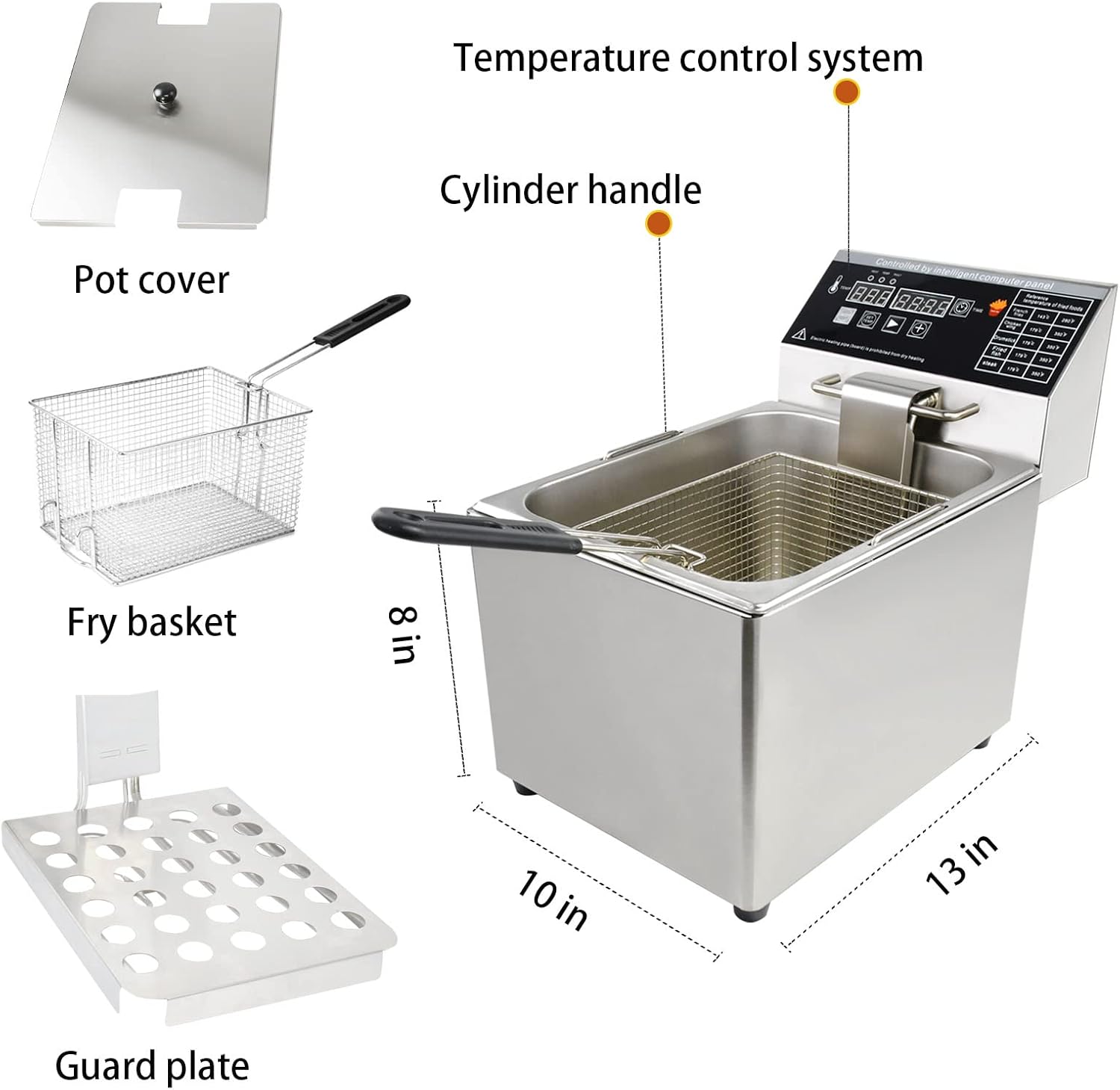 Electric Deep Fryer with Basket and Lid Capacity 8L Electric Deep Fryer with Intelligent Temperature Control for Home Kitchen and Restaurant 1800