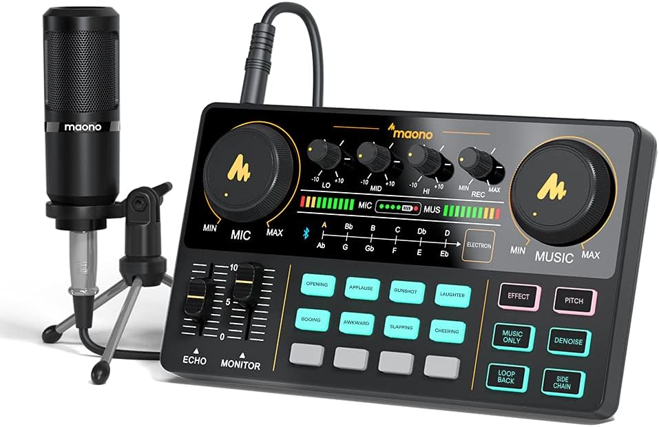 Audio Interface with DJ Mixer and Sound Card, Maonocaster Lite Portable ALL-IN-ONE Podcast Production Studio withMicrophone for Guitar