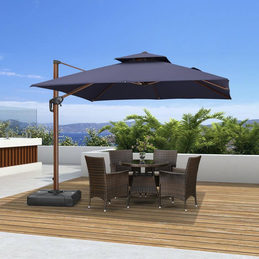 Purple Leaf 11 Feet Wood Pattern Square Cantilever Patio Umbrella