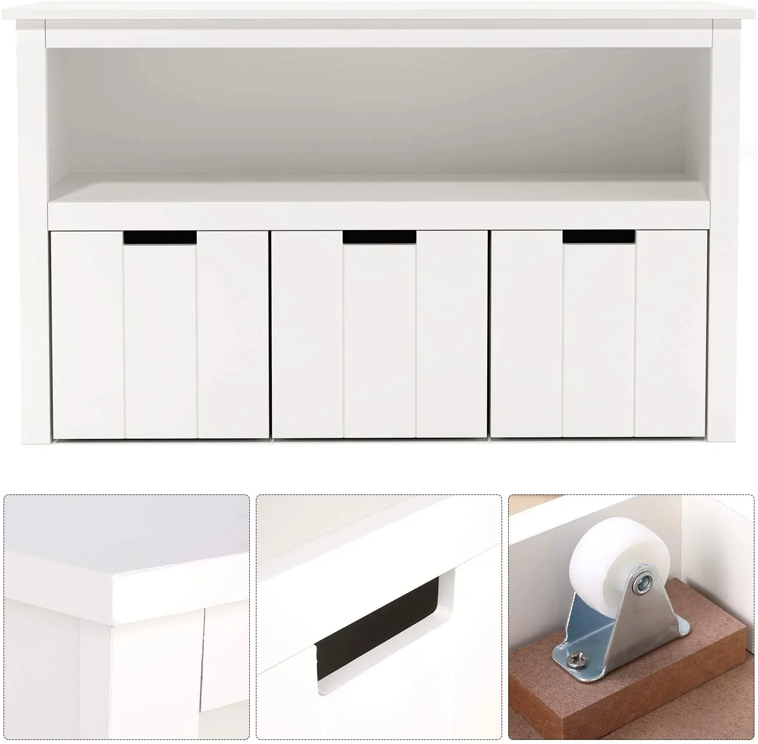 Homfa Kids Toy Storage, Cubes Storage Bins, White Toy Box with Shelves and Wheels