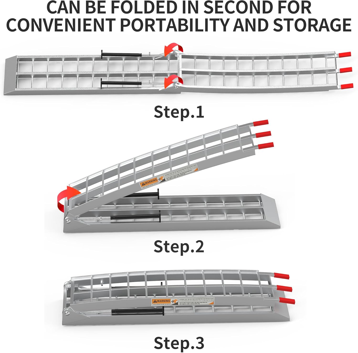 YITAMOTOR ATV Ramps 7.5ft, 3000 lbs Aluminum Folding Loading Ramps with Removable Support Legs