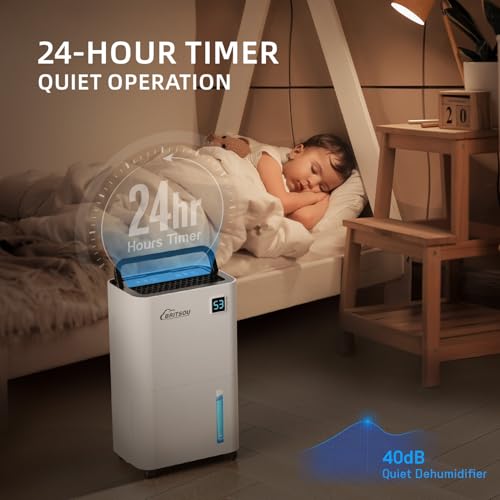 50 Pints Dehumidifier for Basement, Britsou Dehumidifiers for Home with Drain Hose - Quiet Smart Dehumidifier with 3 Modes, 24 Hr Timer