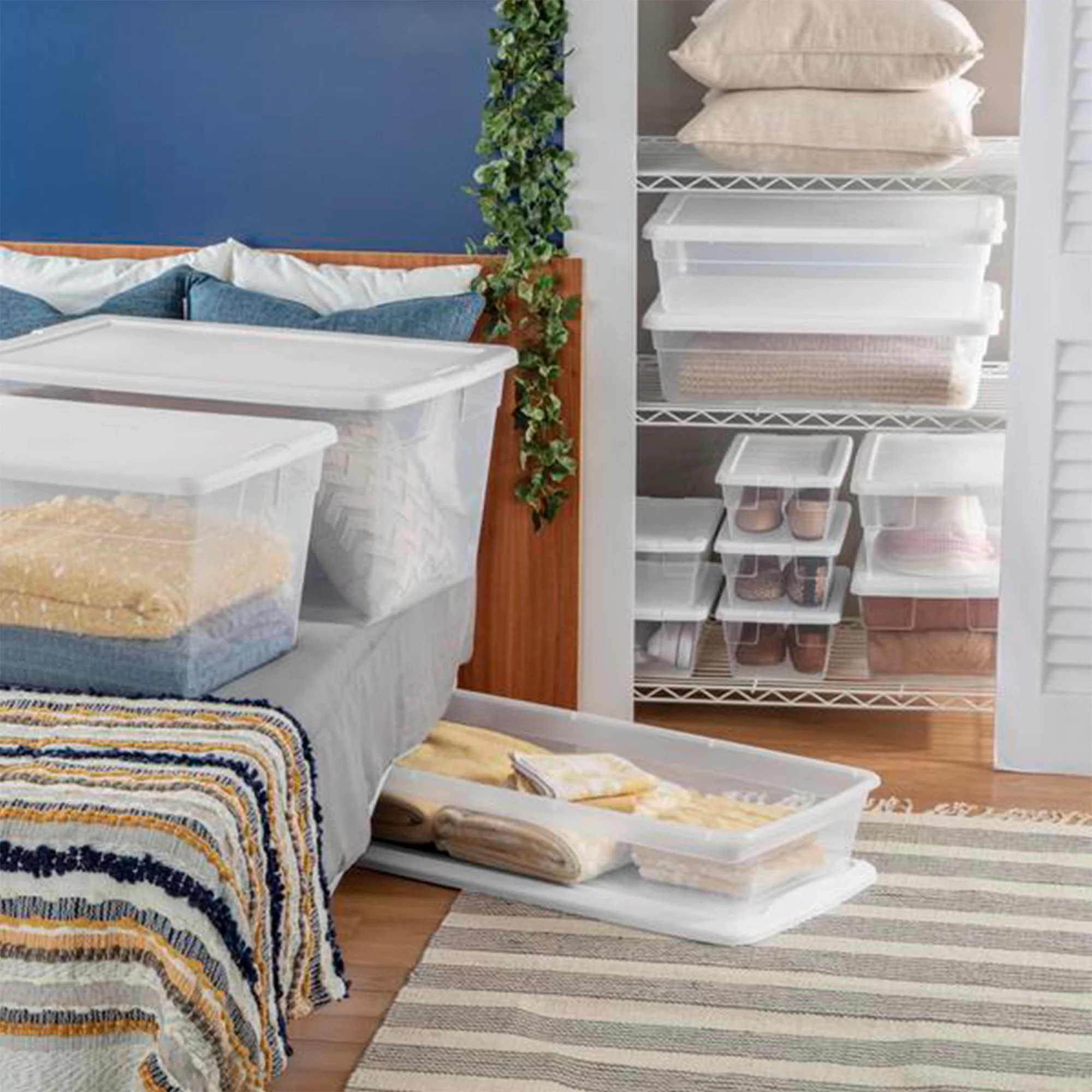 Sterilite 28 Qt Clear Closet/Under Bed Organizer Storage Box Container (30 Pack)