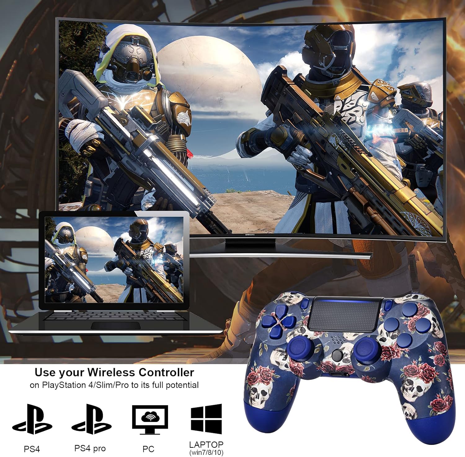 AUGEX 2 Pack Game Controllers Compatible for PS4,Wireless Controller Work with Playstation 4 Console