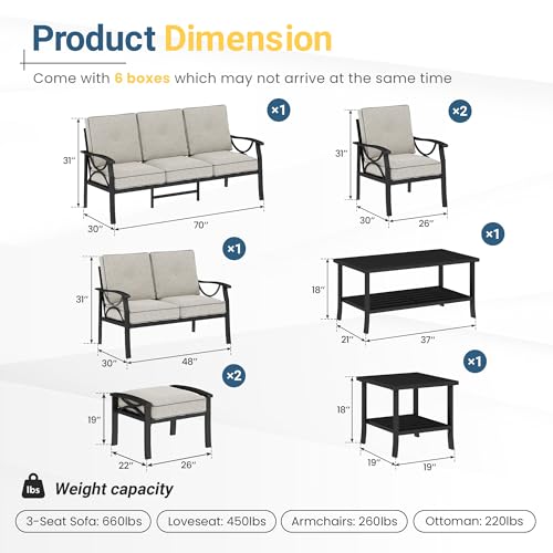 Wisteria Lane 5-Piece Outdoor Patio Furniture Set, Outdoor Metal Sectional Furniture with Cushions