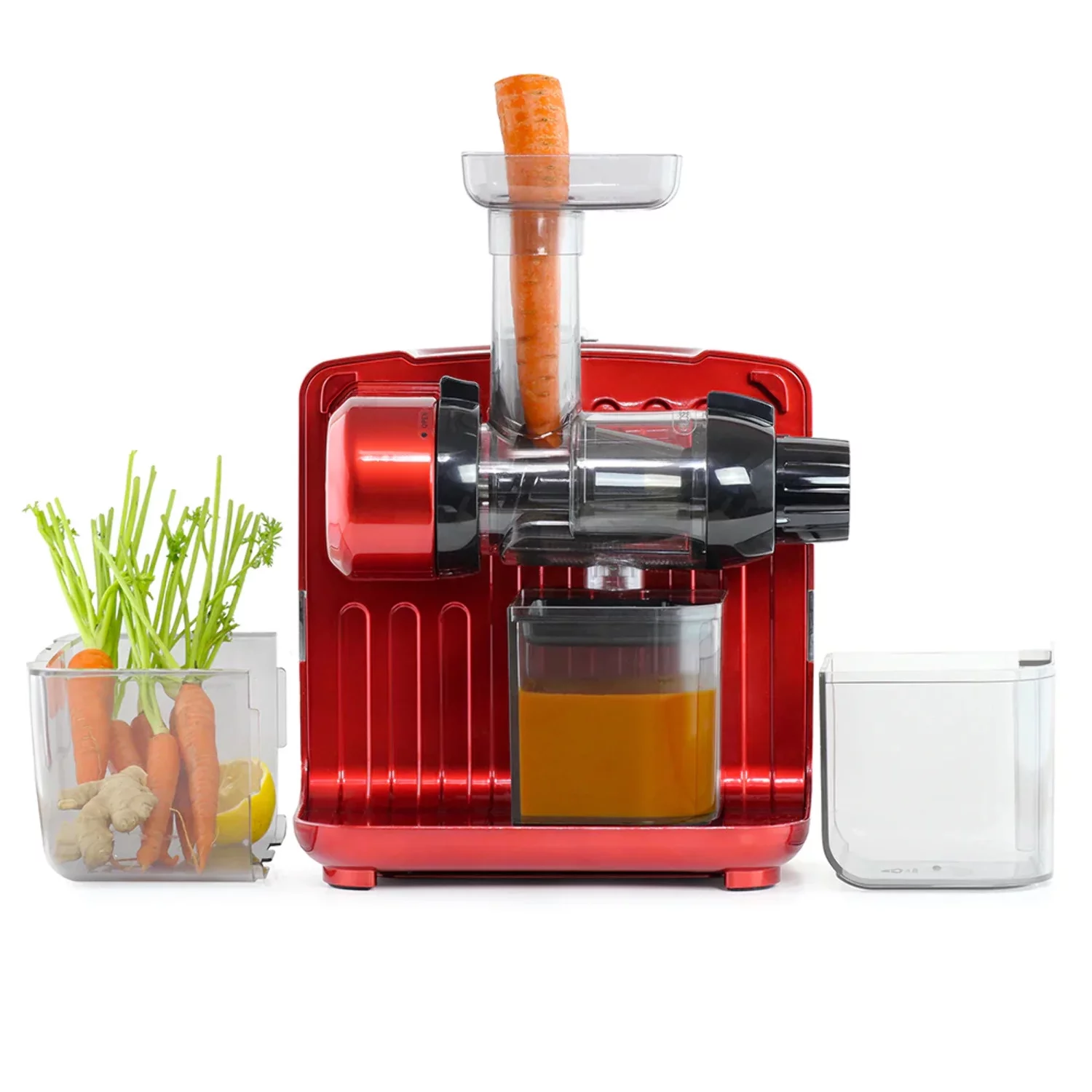 Omega Juicer JCUBE500RD Cold Press 365 Slow Masticating Juice Extractor and Nutrition System with On-Board Storage, 120-Watts, Red
