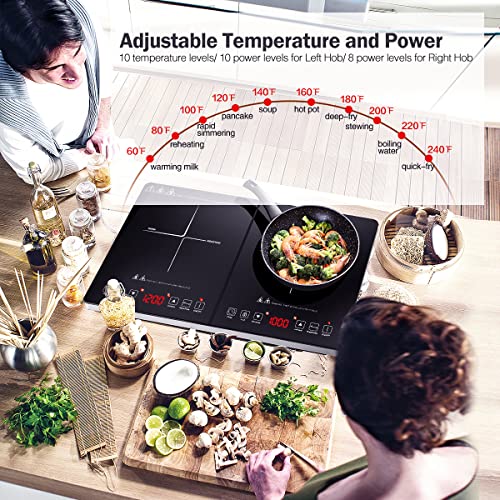 AMZCHEF Double Induction Cooktop 2 Burners Electric Cooker, Independent Control,10 Temperature/Power Levels