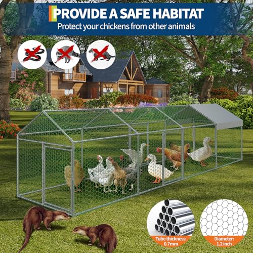 Large Metal Chicken Coop, 160" x40" x40" Chicken Runs for Yard with Cover, Walk in Poultry Cage with 3 Lockable Doors, Metal Chicken Run