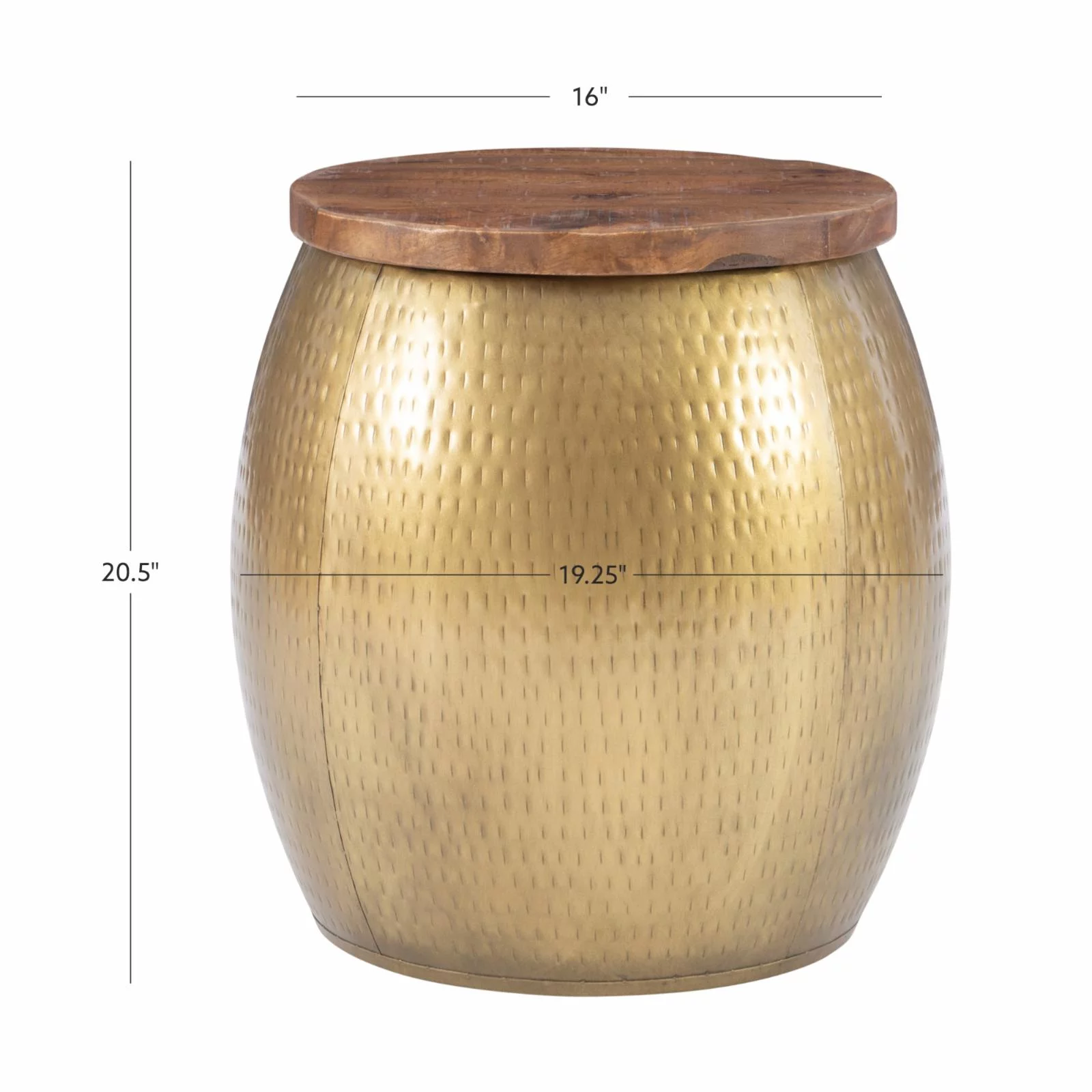 Linon Reid Metal and Wood Drum Side Table with Storage in Gold