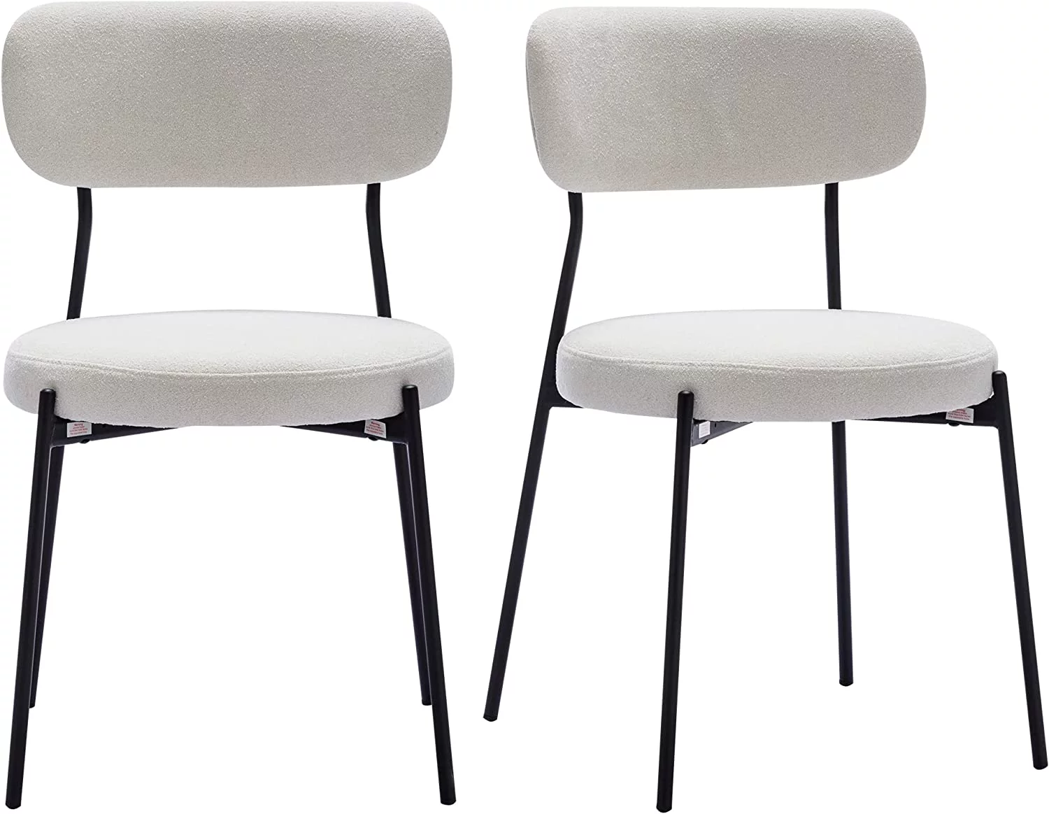 Duhome Modern Dining Chairs Set of 2 Boucle Upholstered Dining Room Chairs Kitchen Chairs for Small Spaces Side Chair w/ Black Metal Legs, Cream White