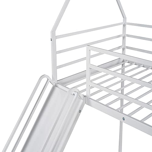 Kids Twin Over Twin Bunk Beds with Slide and Trundle, Solid Wood Bunk Bed Frame with Stairs and Storage