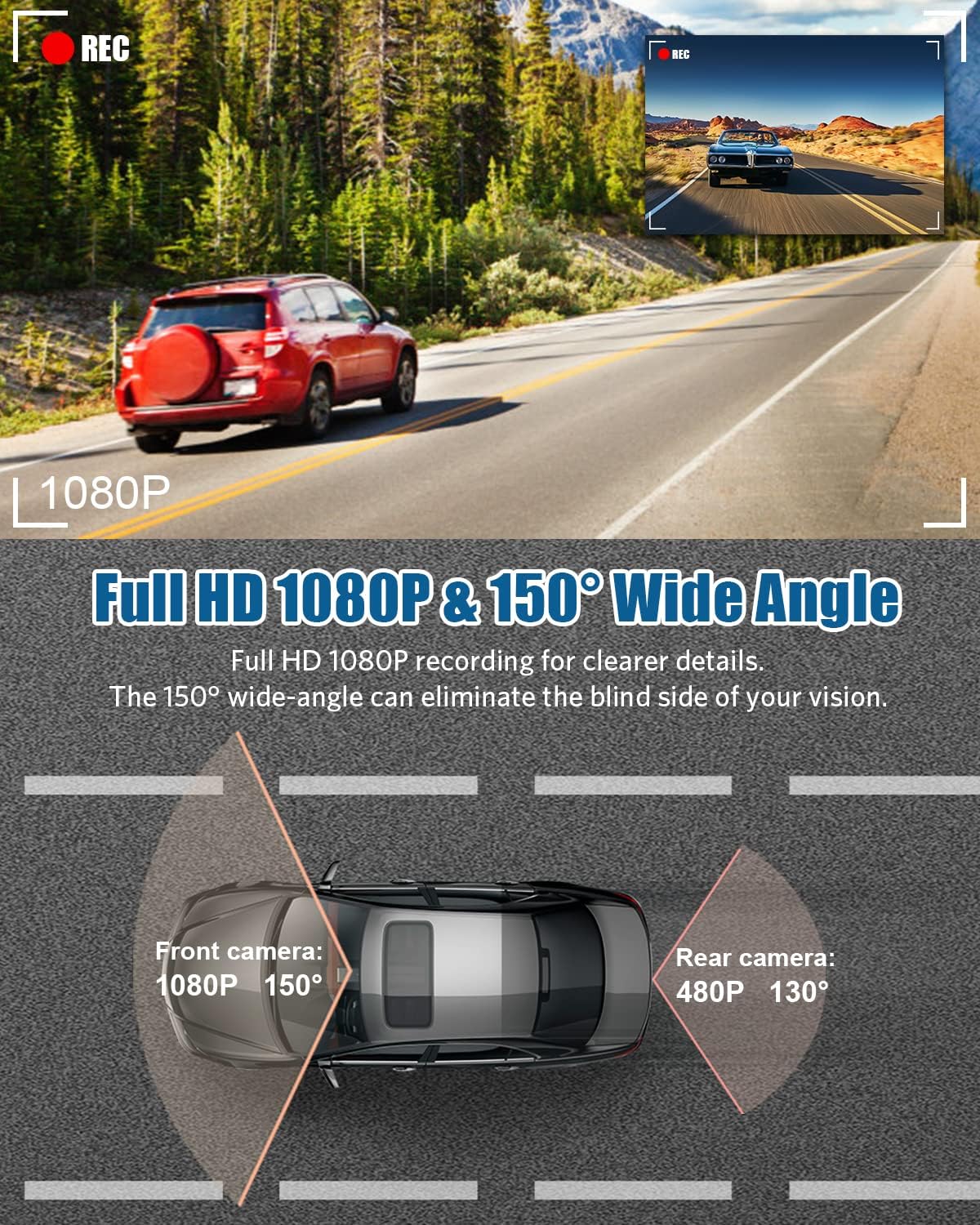 Dash Cam, Dash Camera for Cars Dashcam Car Camera Dashboard, 1080P Full HD, Built-in WiFi, 3 Inch IPS Screen, 150° Wide Angle, Night Vision, WDR
