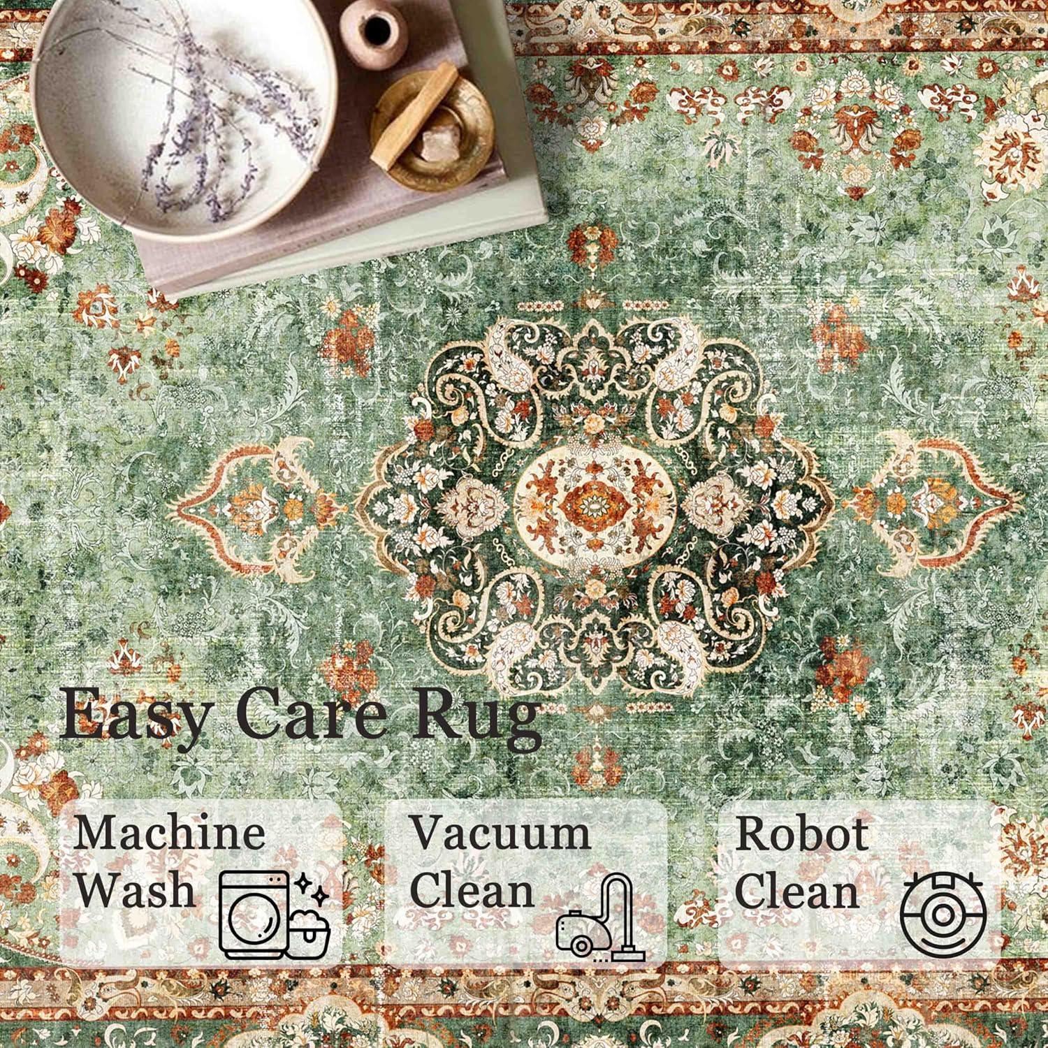 Green Round Rug 6ft,Large Circle Area Rugs for Bedroom Living Room Dining Room