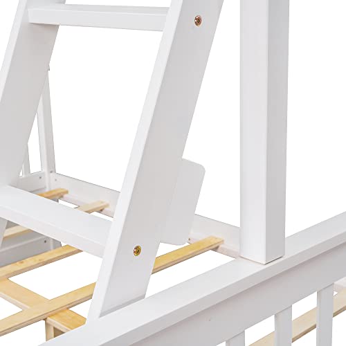Ball & Cast Full Over Full Bunk Bed with Twin Size Trundle and Built in 4 Drawer,Wood Bunkbed w/Storage Ladder & Slat Support